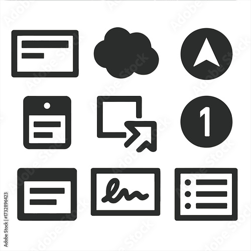Architectural Drawing Icons. Solid style icons of architectural drawing templates: title block, revision cloud, scale indicator,