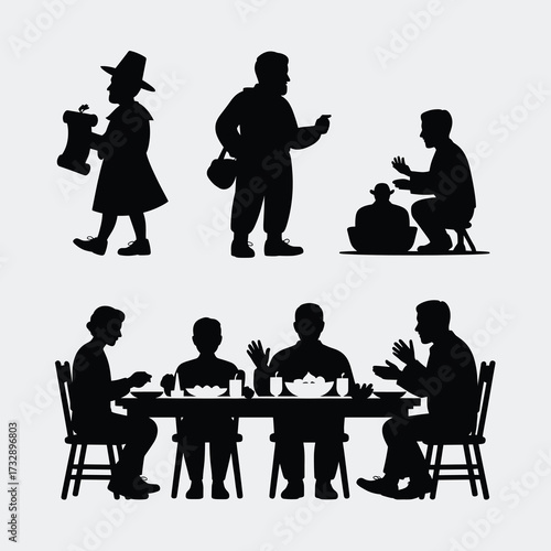 Thanksgiving Clean Silhouette Pilgrim Scroll Bag Family Dinner Grace Icons