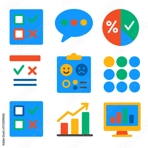 Referendum Icons Set. Flat vector icons of referendum and opinion polls: yes-no checkbox ballot, public opinion bubble, vote