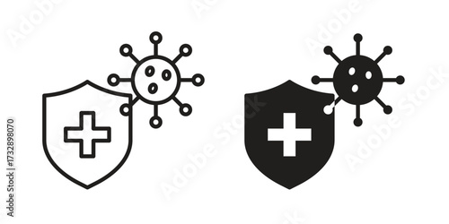 Shield virus icon for web designs. outline and clipart icons set