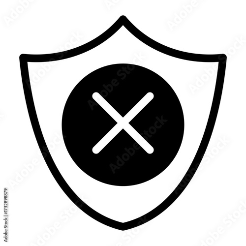 Unsecured shield icon in Mixed Outline and Glyph Style, showing weak security, risks, and lack of data protection.