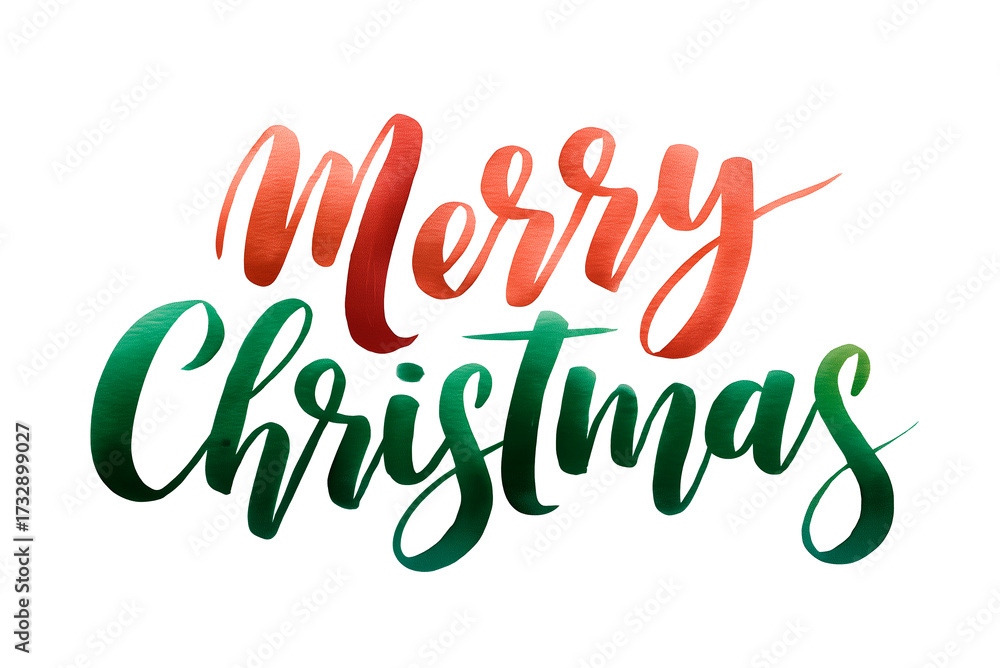 Naklejka premium Watercolor calligraphy “Merry Christmas” red and black lettering. Festive text isolated on white
