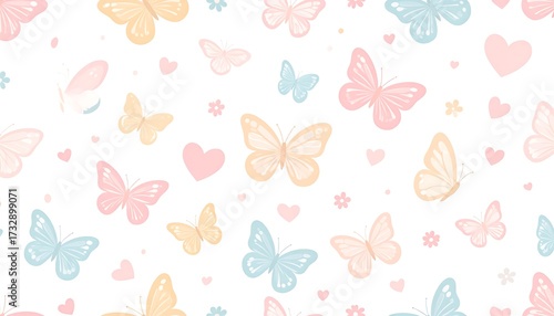Pastel butterfly and heart seamless pattern