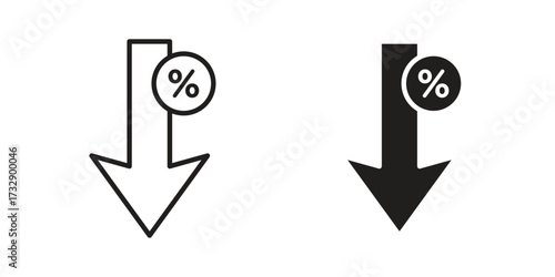 Percent down icon for web designs. outline and clipart icons set