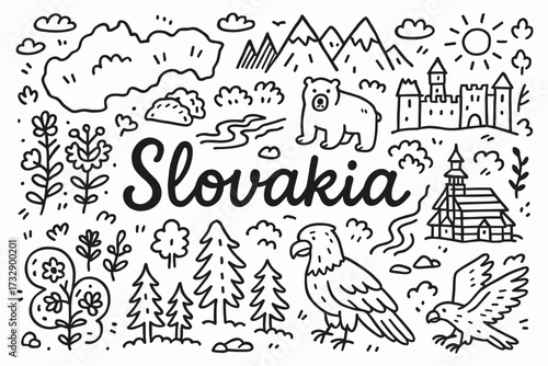 Slovakia outline icon set. nature, culture, landmarks linear icon collection