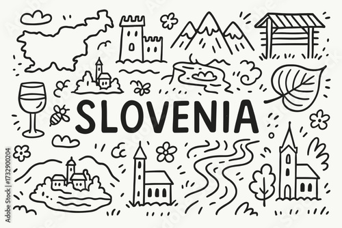 Slovenia outline icon set. landmarks, culture, nature icons linear collection.