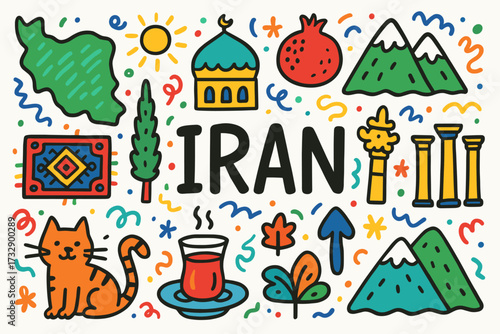 Iran travel flat icon set. culture, landmarks, and nature icons flat collection