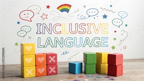 Colorful blocks displaying inclusive language concept illustration