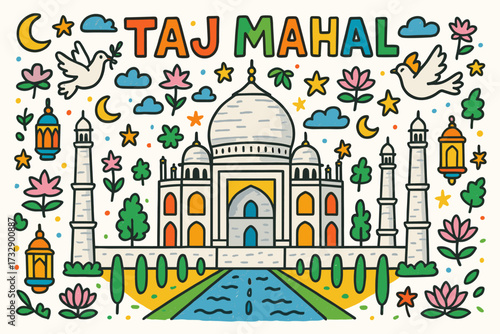 India culture flat icon set. taj mahal, architecture and heritage icons collection
