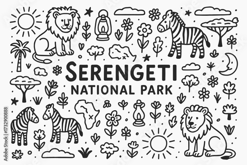 Safari outline icon set. wildlife, serengeti, nature, animal outline graphics collection.