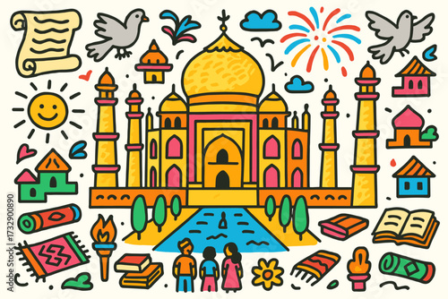 India cultural line icon set. heritage, tradition symbols outline collection.