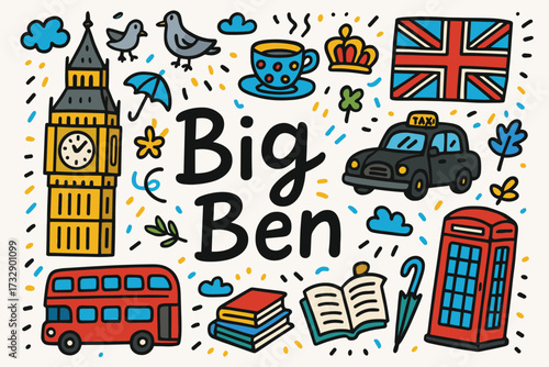 London landmarks flat icon set. famous attractions, heritage, and culture icons.