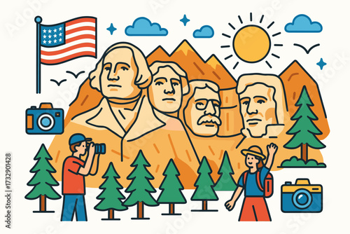 Mount rushmore outline icon set. landmark and travel linear icons for tourism.