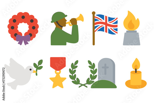Remembrance day 3d icon set. memorial, peace, patriotism symbols collection
