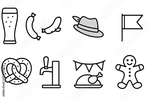 Oktoberfest celebration outline icon set. traditional, beer fest symbols outline collection.