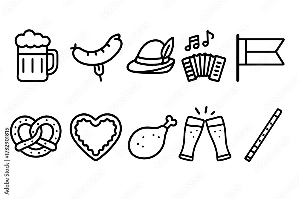 Fototapeta premium Oktoberfest icon set. traditional festival celebration icons outline collection