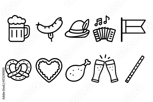 Oktoberfest icon set. traditional festival celebration icons outline collection