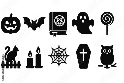 Halloween, horror silhouette icon set. spooky, ghostly shadows and scary motifs