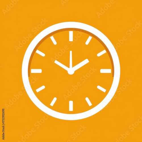 Simple and modern clock face against a vibrant orange background showing time clearly