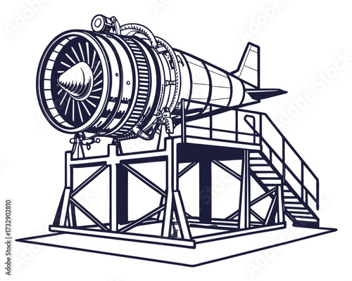 Jet Engine Test Rig Vector Illustration | Aerospace Propulsion Testing Equipment Icon