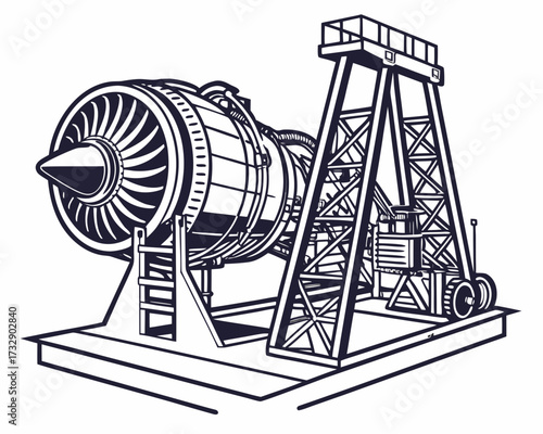 Jet Engine Test Rig Vector Illustration | Aerospace Propulsion Testing Equipment Icon