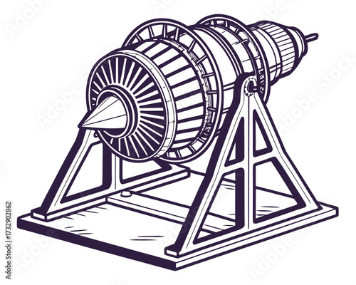 Jet Engine Test Rig Vector Illustration | Aerospace Propulsion Testing Equipment Icon