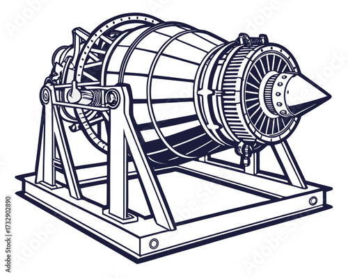Jet Engine Test Rig Vector Illustration | Aerospace Propulsion Testing Equipment Icon