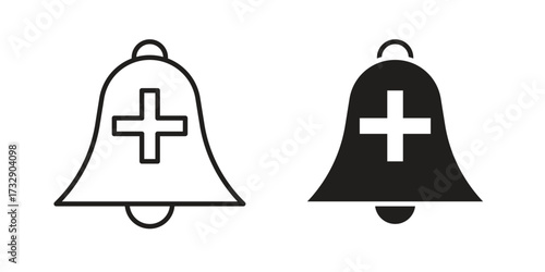 Cowbell circle plus icon for web designs. outline and clipart icons set