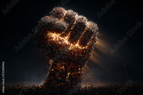 Wallpaper Mural A colossal hand composed of countless human figures clenches into a powerful fist against a stark background in this striking conceptual artwork Torontodigital.ca