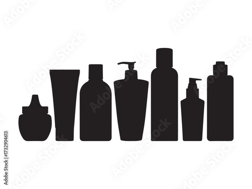 Collection of cosmetic bottles silhouette vector isolated on white background