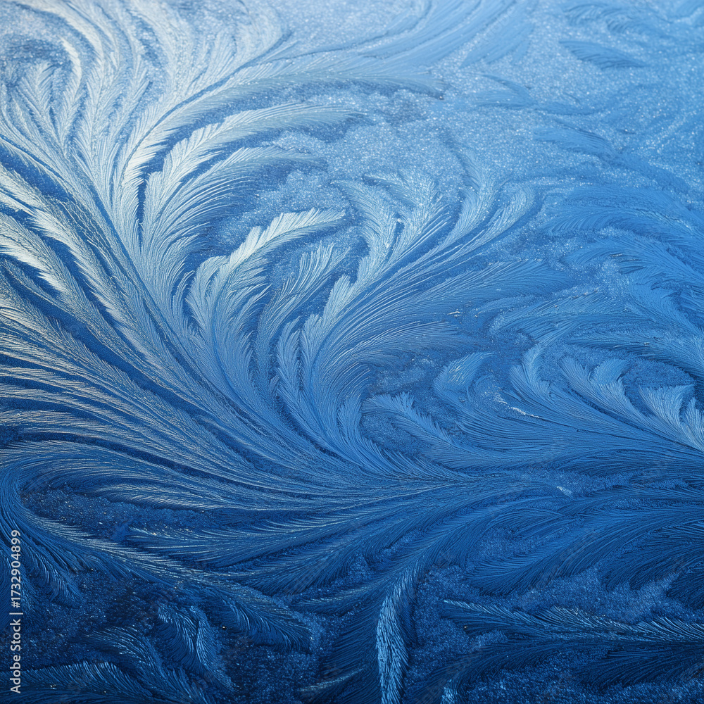 Obraz premium Frost Patterns on Window Glass, Winter Nature Background Texture