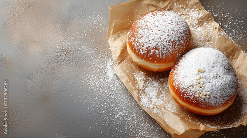 Powdered Sugar Donuts, Sweet Pastries on Brown Paper