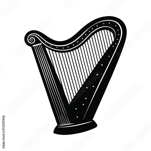 Black harp musical instrument silhouette white