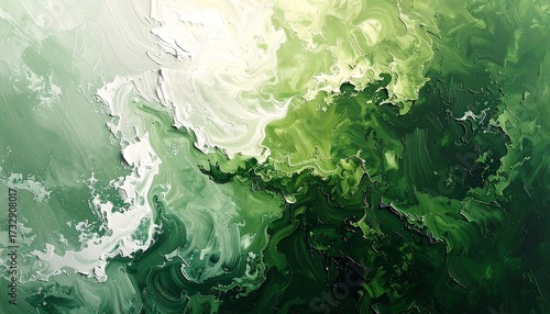 Abstract swirling colors of green and white
