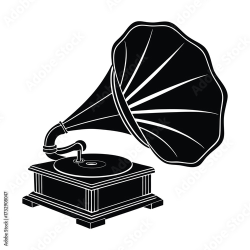 Black silhouette of antique gramophone vintage music