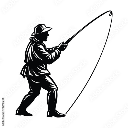 Fisherman casting rod silhouette fishing