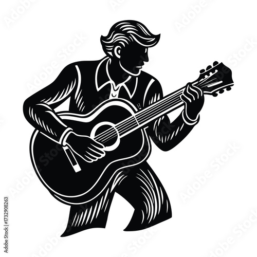 Man playing acoustic guitar silhouette person
