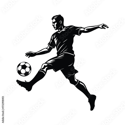 Soccer player kicking ball dynamic action football