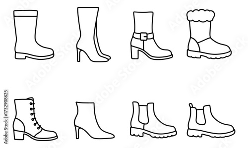 Minimalist outline collection of winter and fashion boots