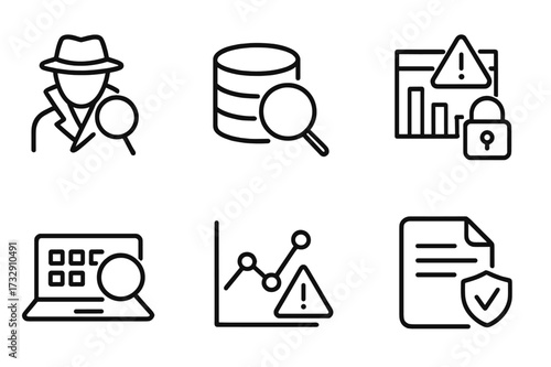 Security and data analysis icons representing investigation and protection in digital environments