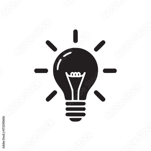 Vector art of a minimalist black light bulb icon, symbolizing innovation, idea generation, and creative thinking, perfect for adding a touch of brilliance to any design