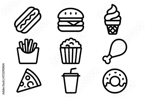 Various popular fast food items displayed in a simple graphic layout