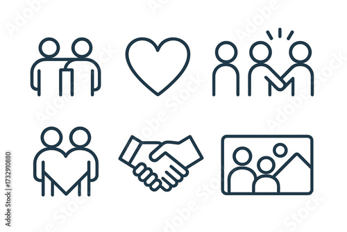 People connecting through friendship, love, and collaboration with various symbols of unity and community