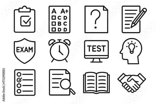 Education symbols reflecting the process of taking exams and tests in a classroom or study environment