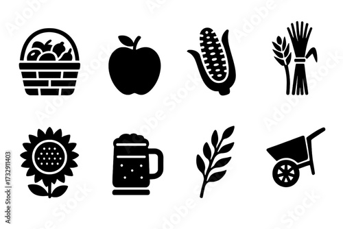 Farm, agriculture solid icon set. harvest, gardening, rural living symbols collection