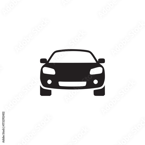 Vector art of front view of a black car icon, representing personal transportation and automotive design, ideal for car rental services, driving apps, and transportationrelated websites, conveying sim