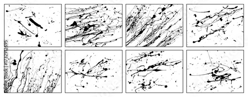Hand drawn black vector grunge textures pack isolated on white. Detailed paint splashes. Grungy stripes patterns. Vector illustrator