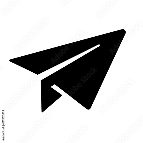 Flat black glyph icon of paper plane for send or submit action - Used in messaging apps forms and dashboards