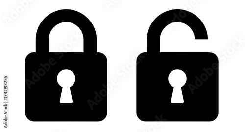 Flat black glyph icon of padlock locked and unlocked - Used in authentication UI privacy settings and access control