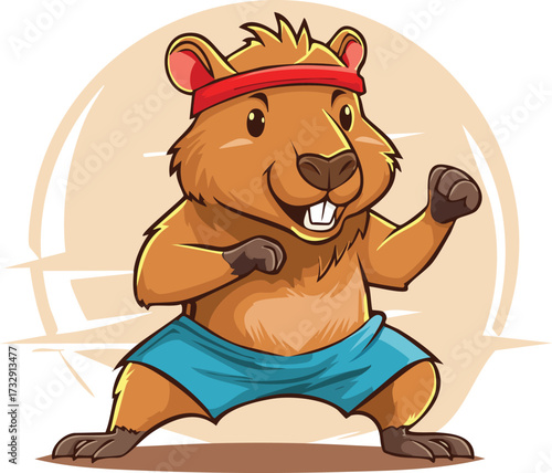 Karate Kid Mascot: The Fierce Marmot in Fighting Stance